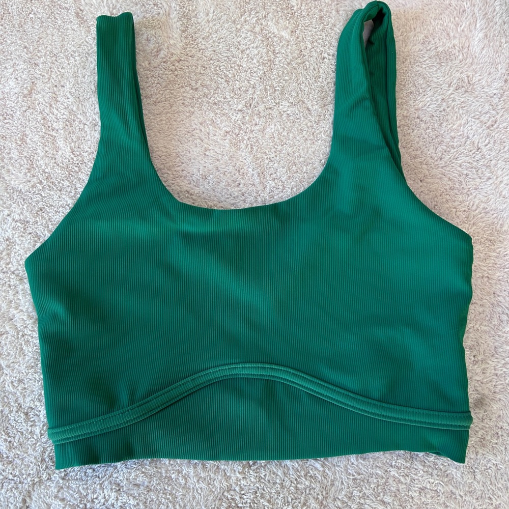 Wilo Melbourne Australia Ribbed Sports Bra Green Scoop Neck Athletic Crop Top S